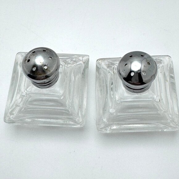 Vintage Irice Pyramid Glass Salt & Pepper Shaker Silver Chrome Tops - Picture 2 of 7